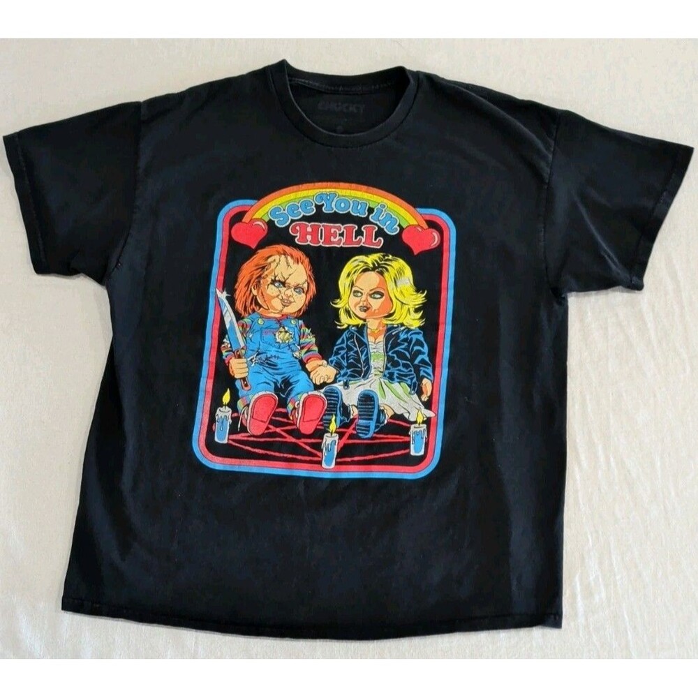 Chucky & Tiffany "See You In Hell" Childs Play TShirt Adult Size XL Horror Movie